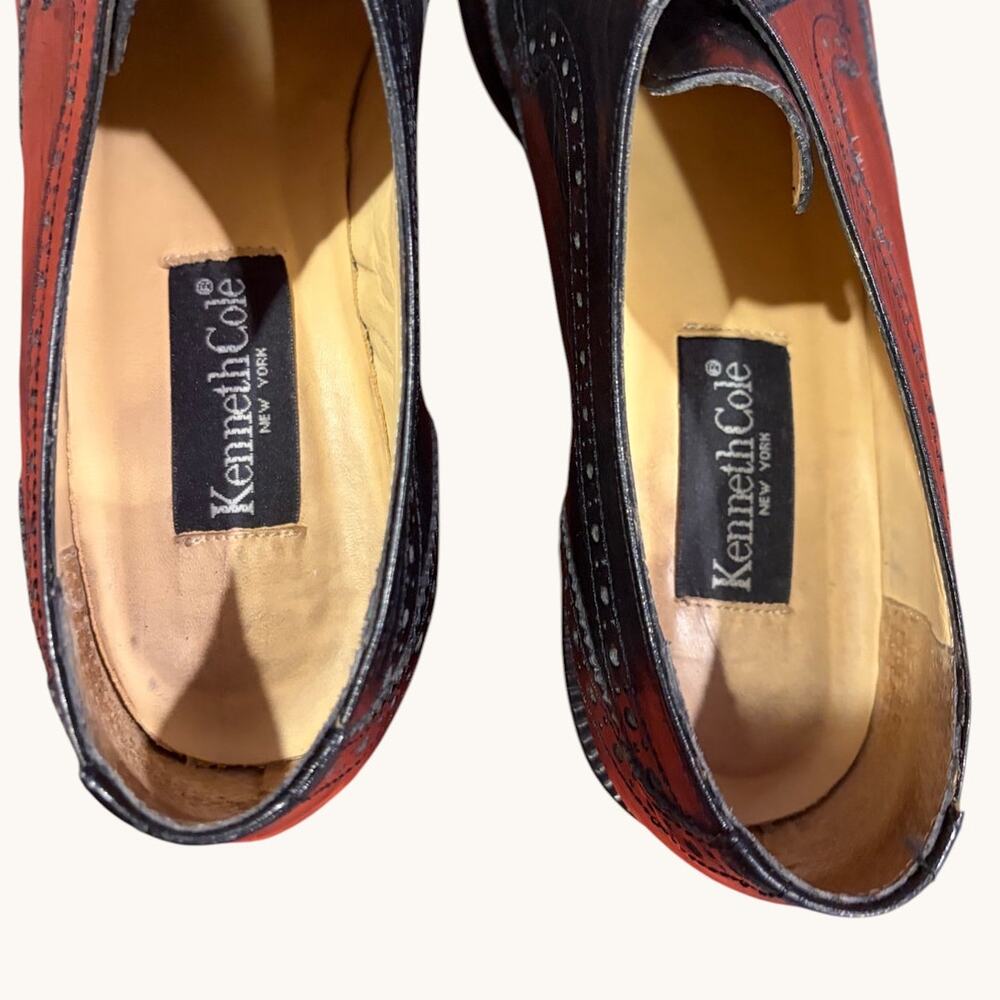 KENNETH COLE Women's Leather Wingtip Shoes 8.5 Black Brogue Oxford Heels Vintage - Picture 8 of 9